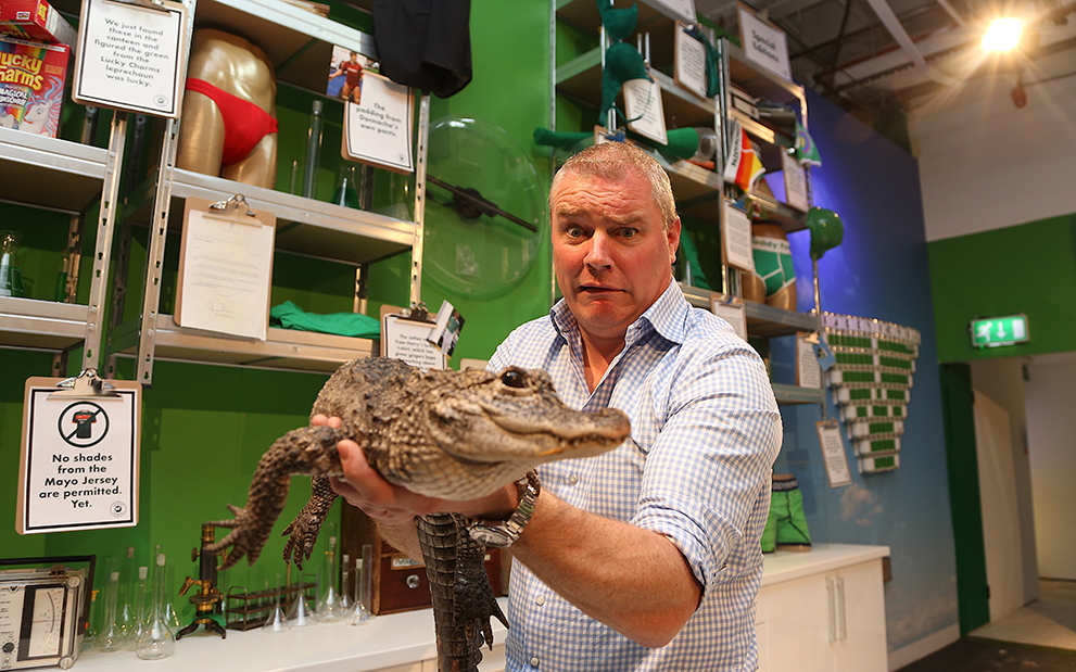 No Repro Fee Pics Karen Morgan 17/09/18 Pictured Paddy Power with Lucy the crocodile Irish bookmaker Paddy Power launch their 'Museum of Mischief' in Dublin City Centre to mark the milestone of their 30th year in business.