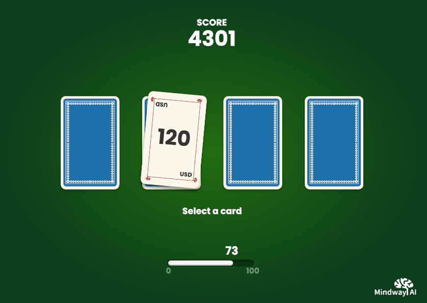 Players are invited to select 100 cards randomly, with their scores increasing and decreasing based on selections made