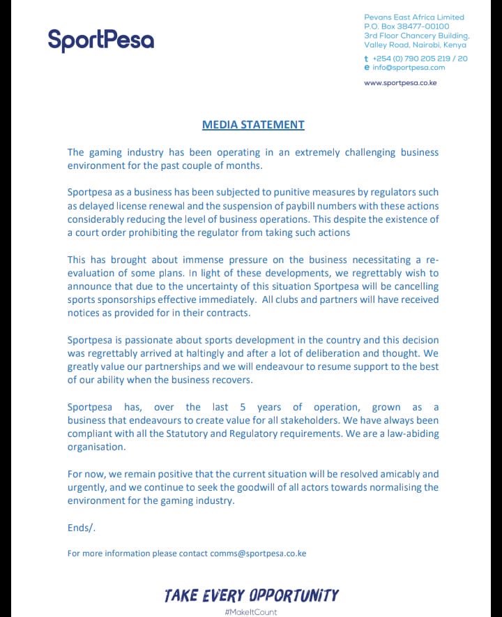 SportPesa defended its Kenyan record, saying it is compliant with all regulatory requirements